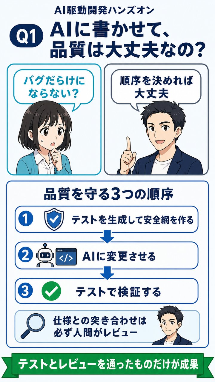 Q1 AIに書かせて品質は大丈夫? — 品質を守る3つの順序