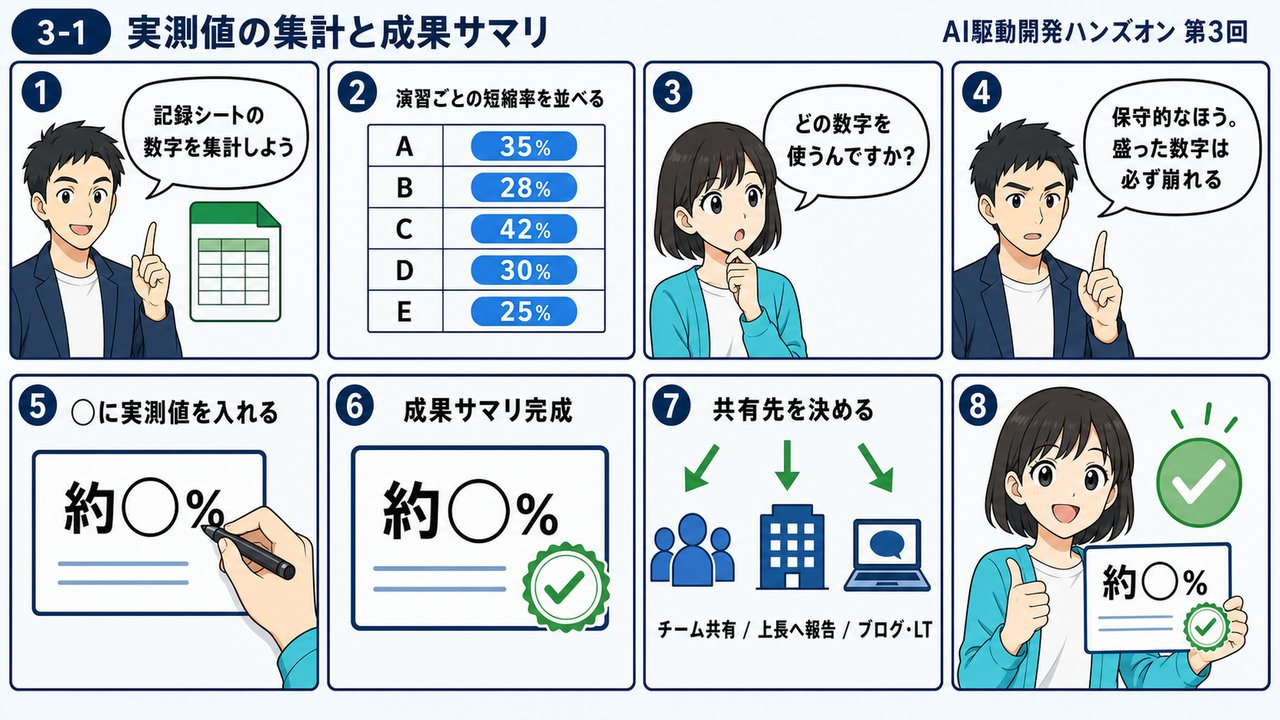 3-1 成果サマリ作成のステップ(8コマ漫画図解)